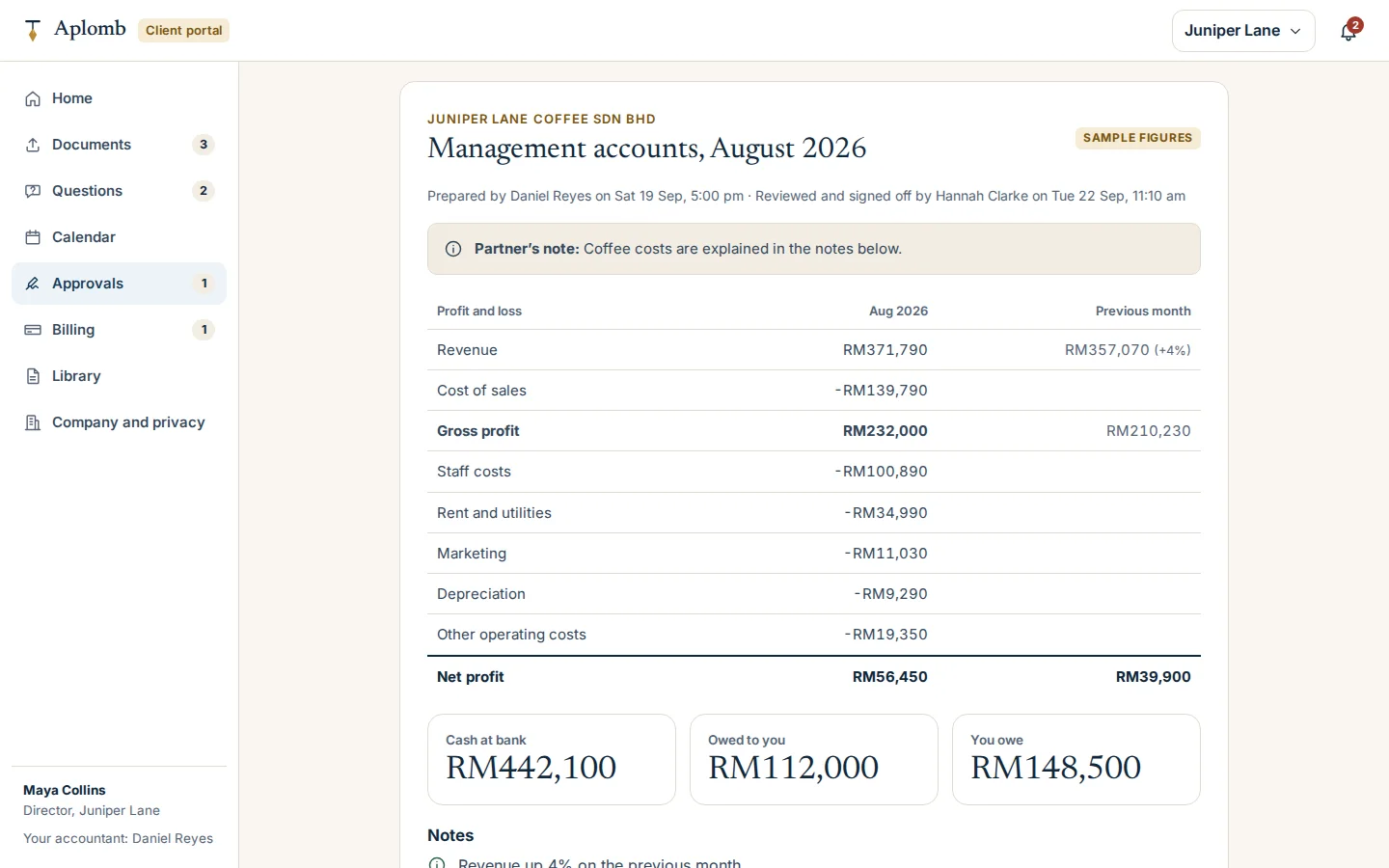 Approve management accounts