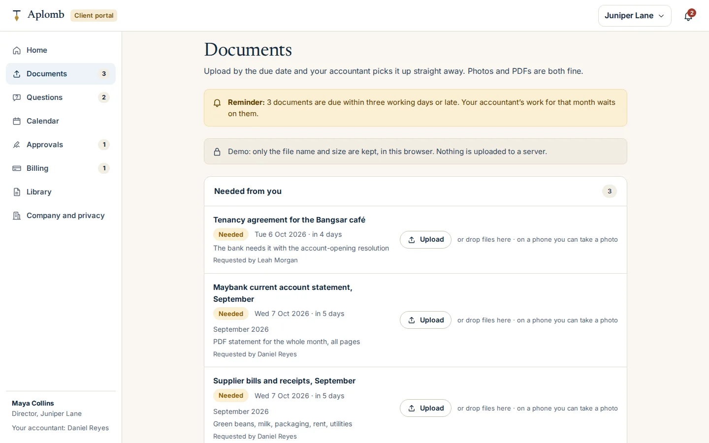 Monthly document checklist