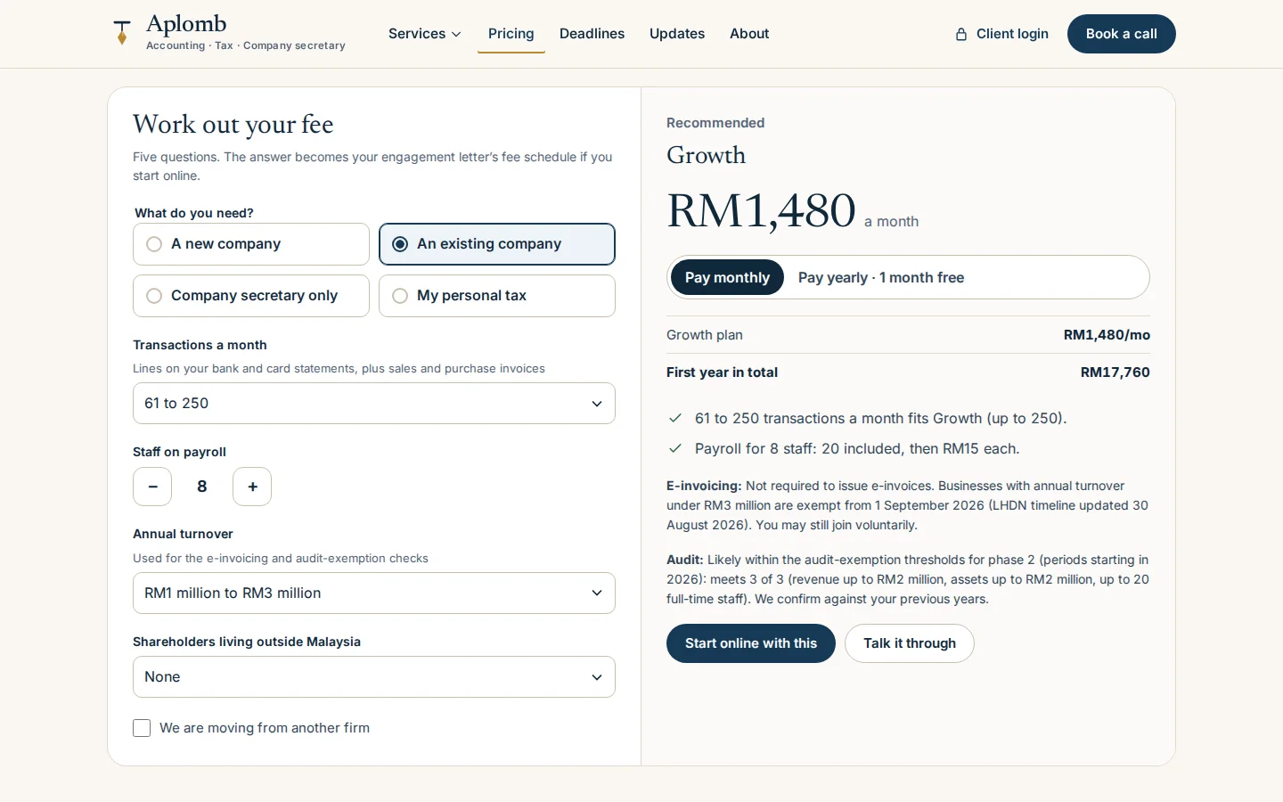 Fee estimator