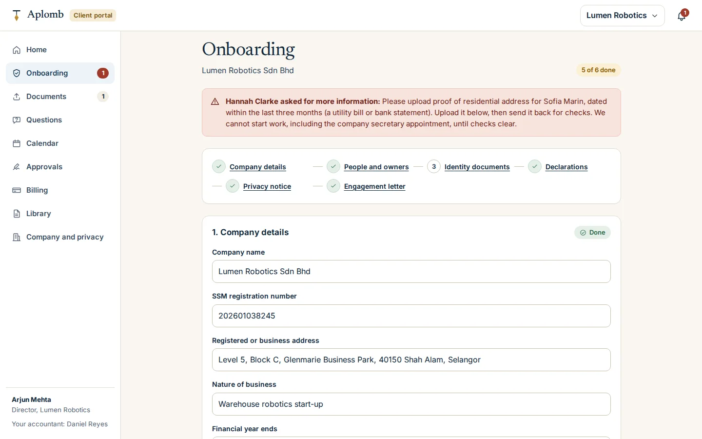 Onboarding with identity checks