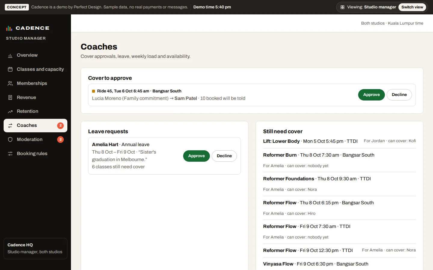 Coach cover and leave