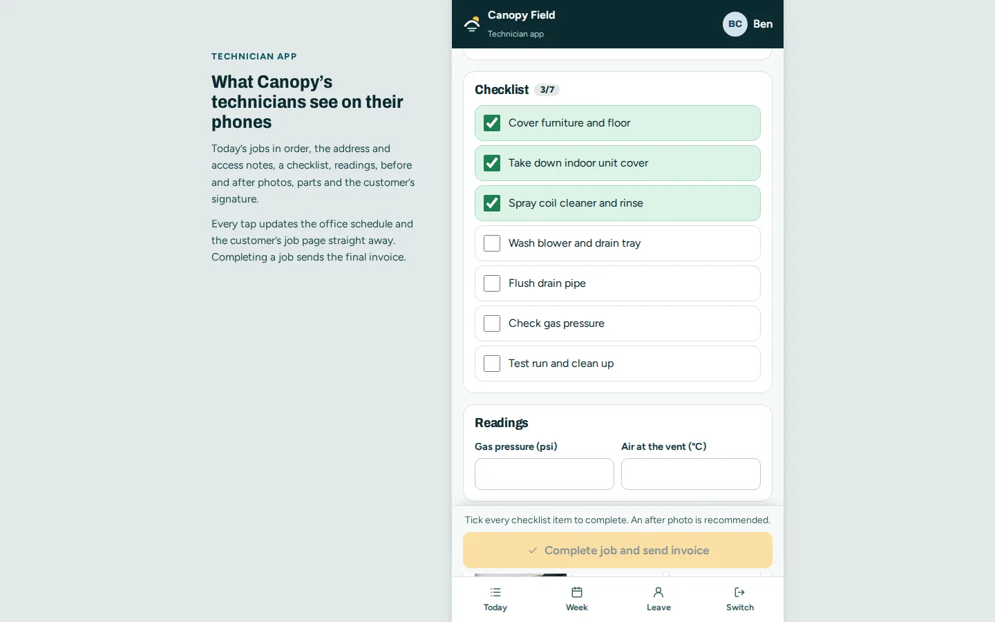 Technician app
