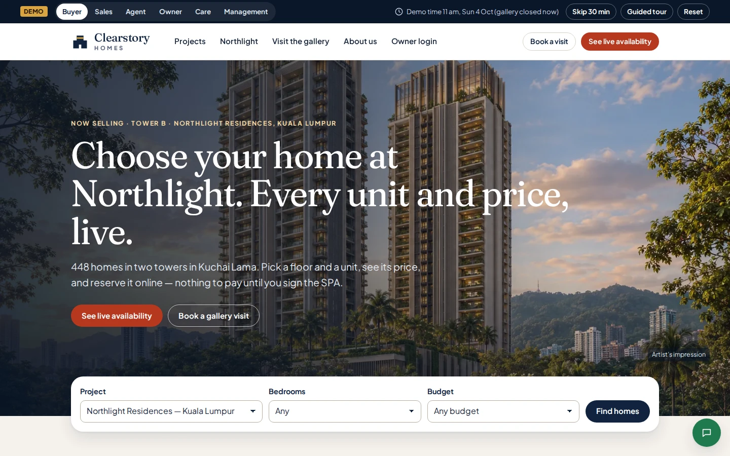 Clearstory Homes — Property developer sales system and owner portal
