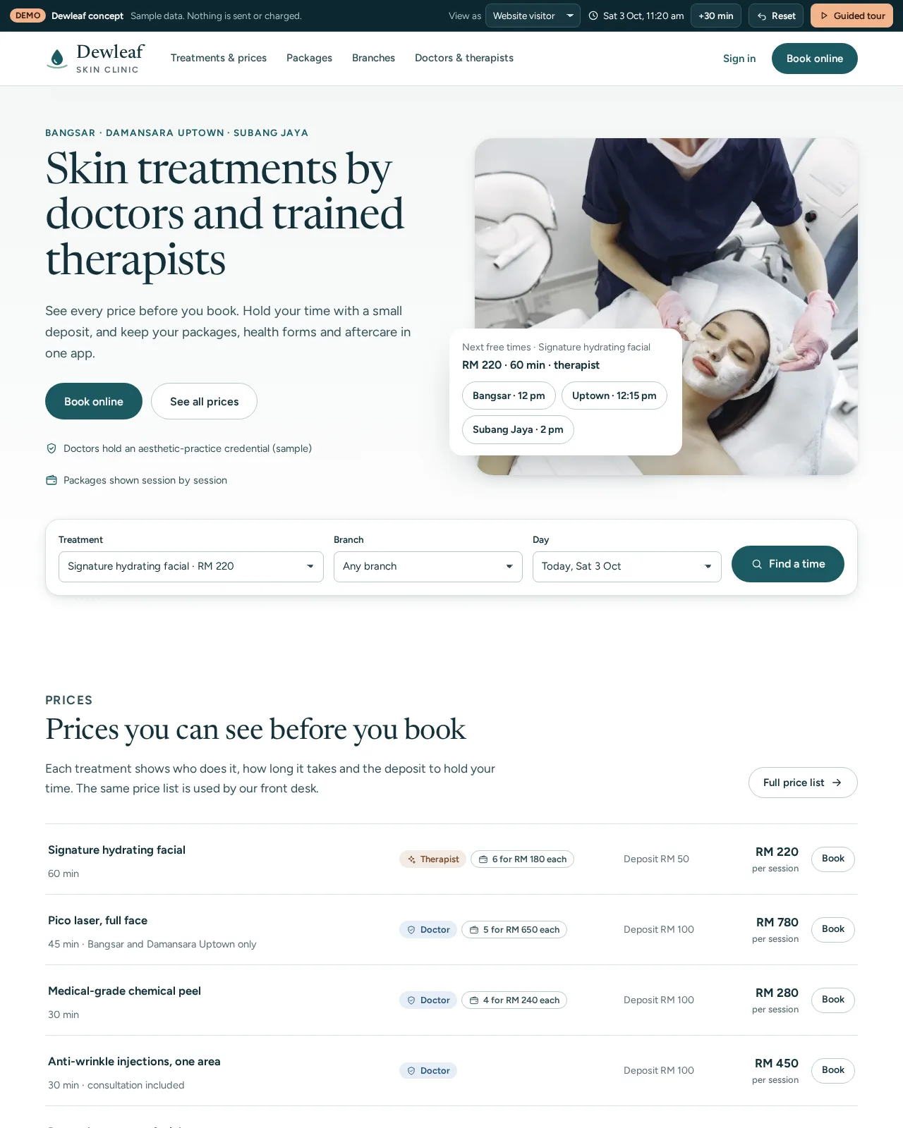 Dewleaf Skin Clinic — website screenshot
