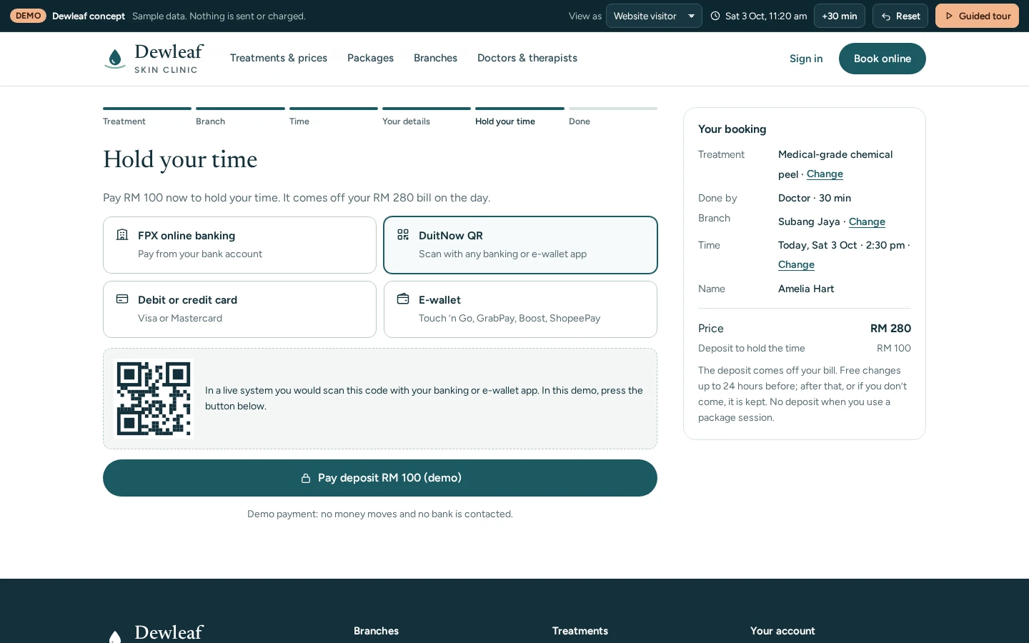 Deposit to hold the time