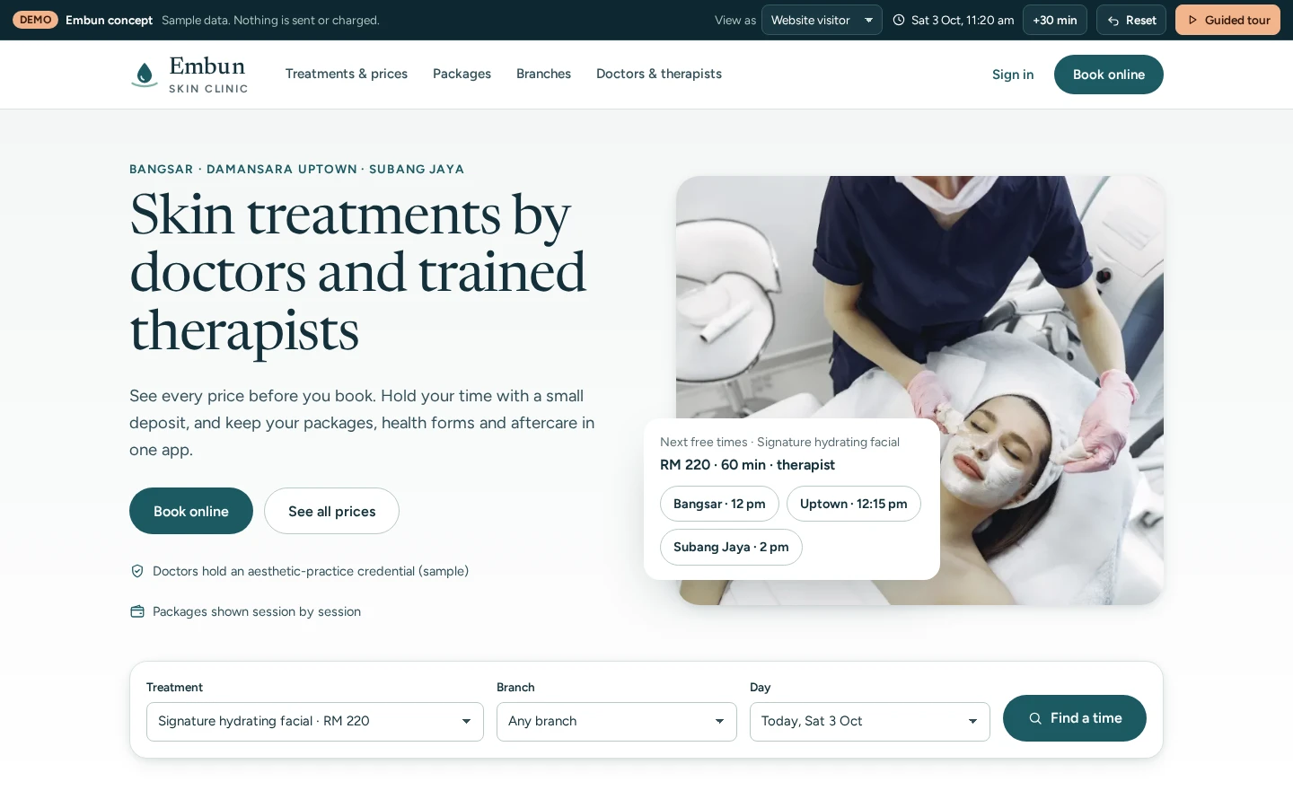 Embun Skin Clinic — Clinic group booking, packages and consent