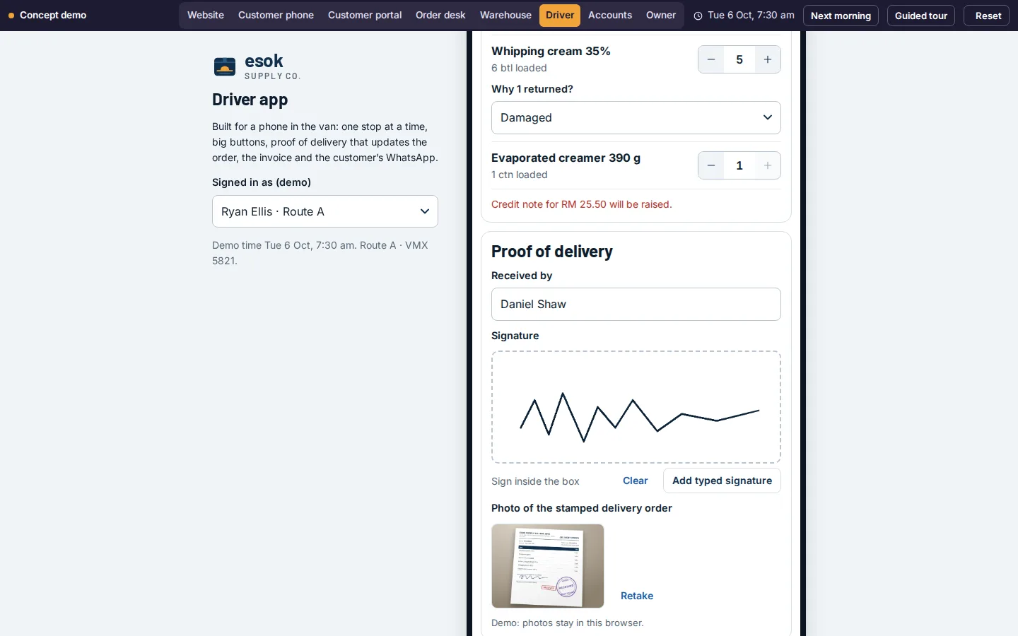 Driver app with proof of delivery