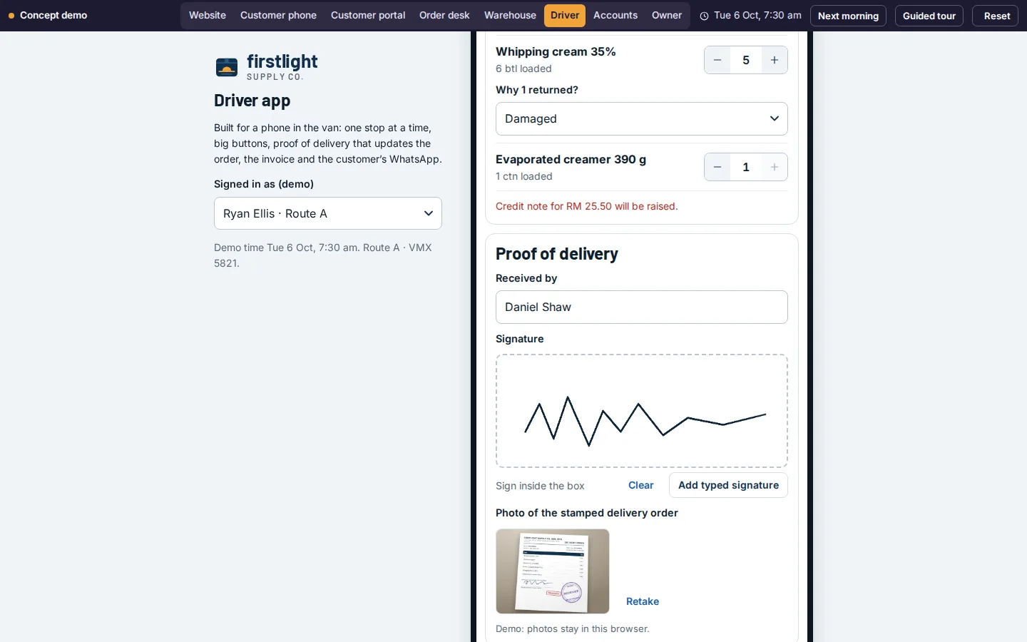 Driver app with proof of delivery