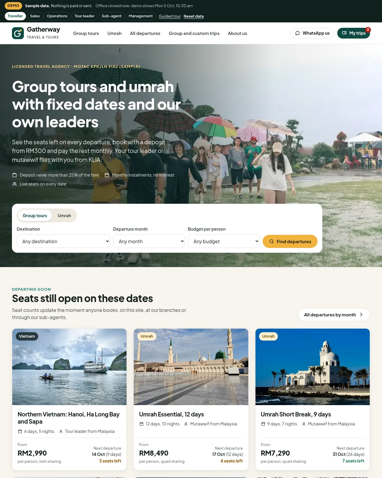 Gatherway Travel & Tours — website screenshot