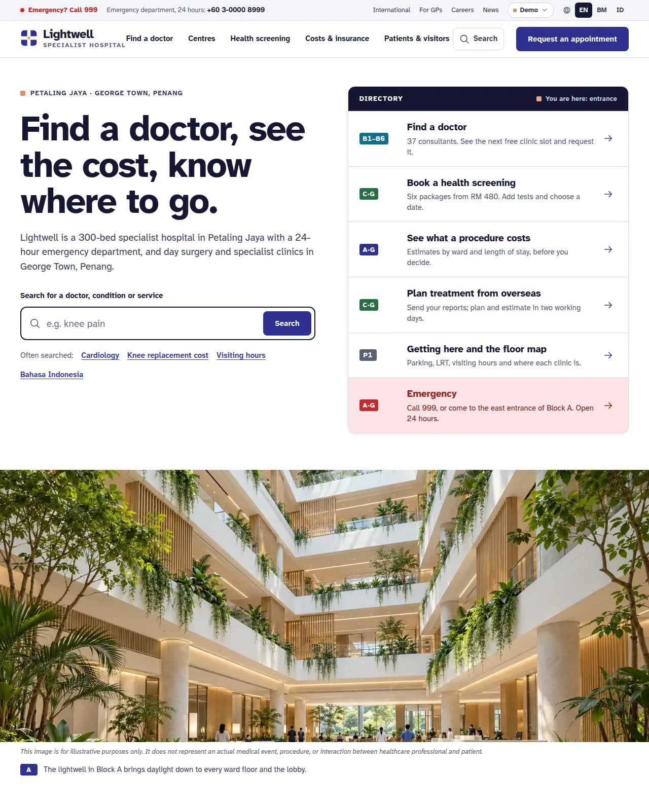 Lightwell Specialist Hospital — website screenshot