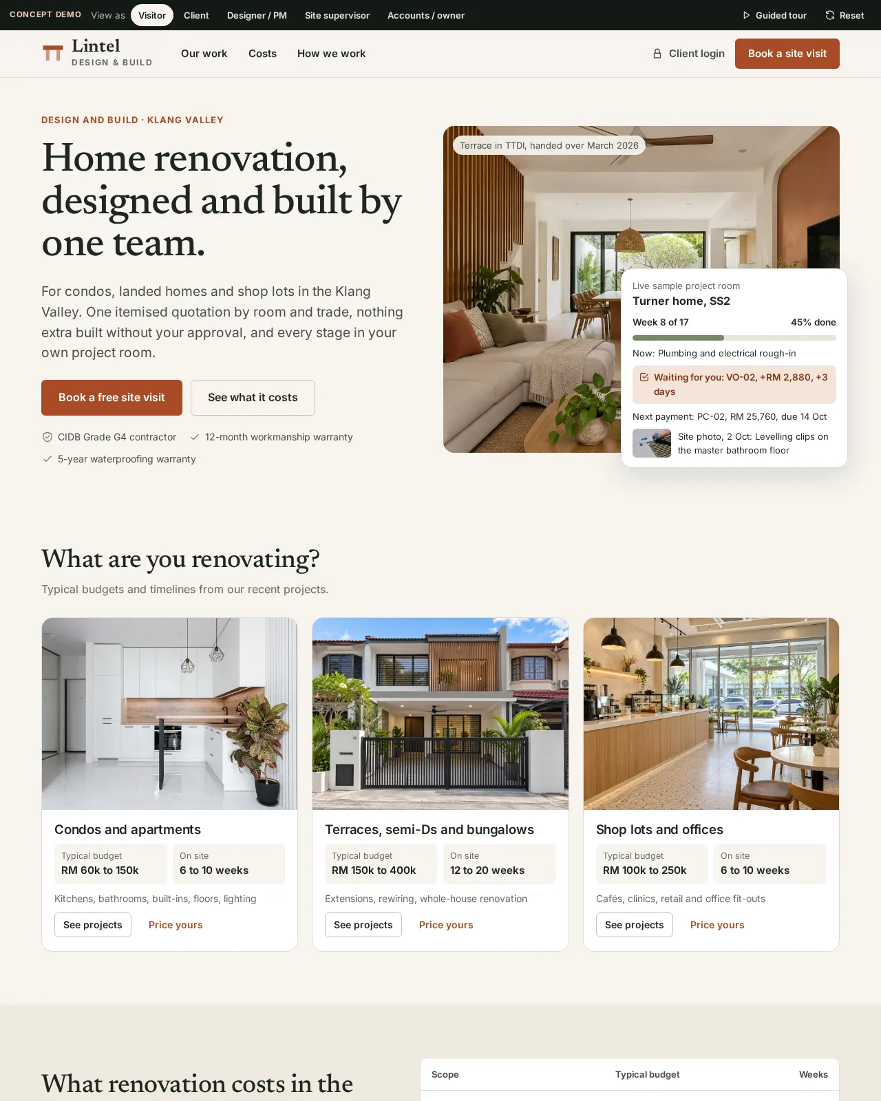 Lintel Design & Build — website screenshot