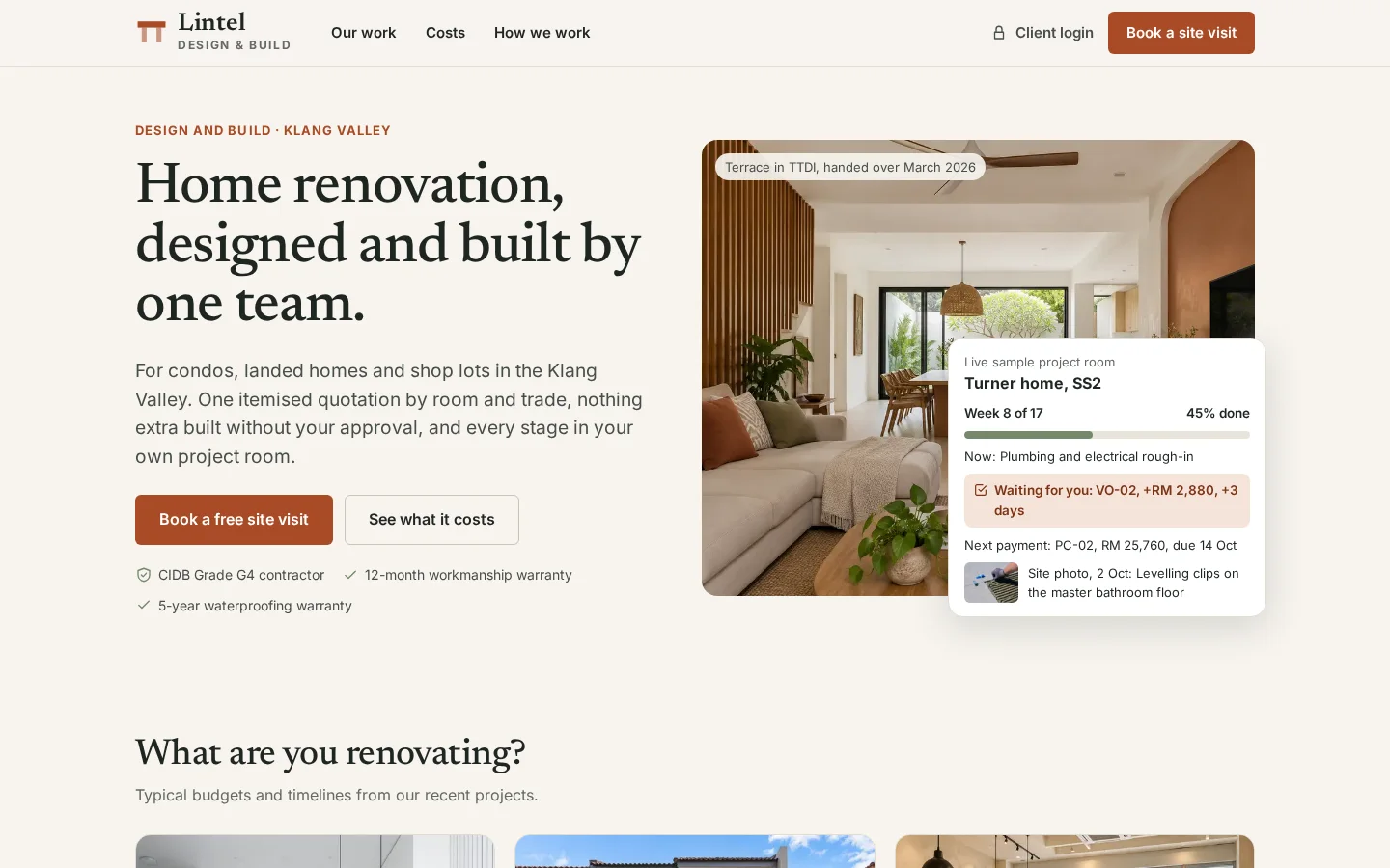 Lintel Design & Build — Renovation project system: quotes, variations and claims