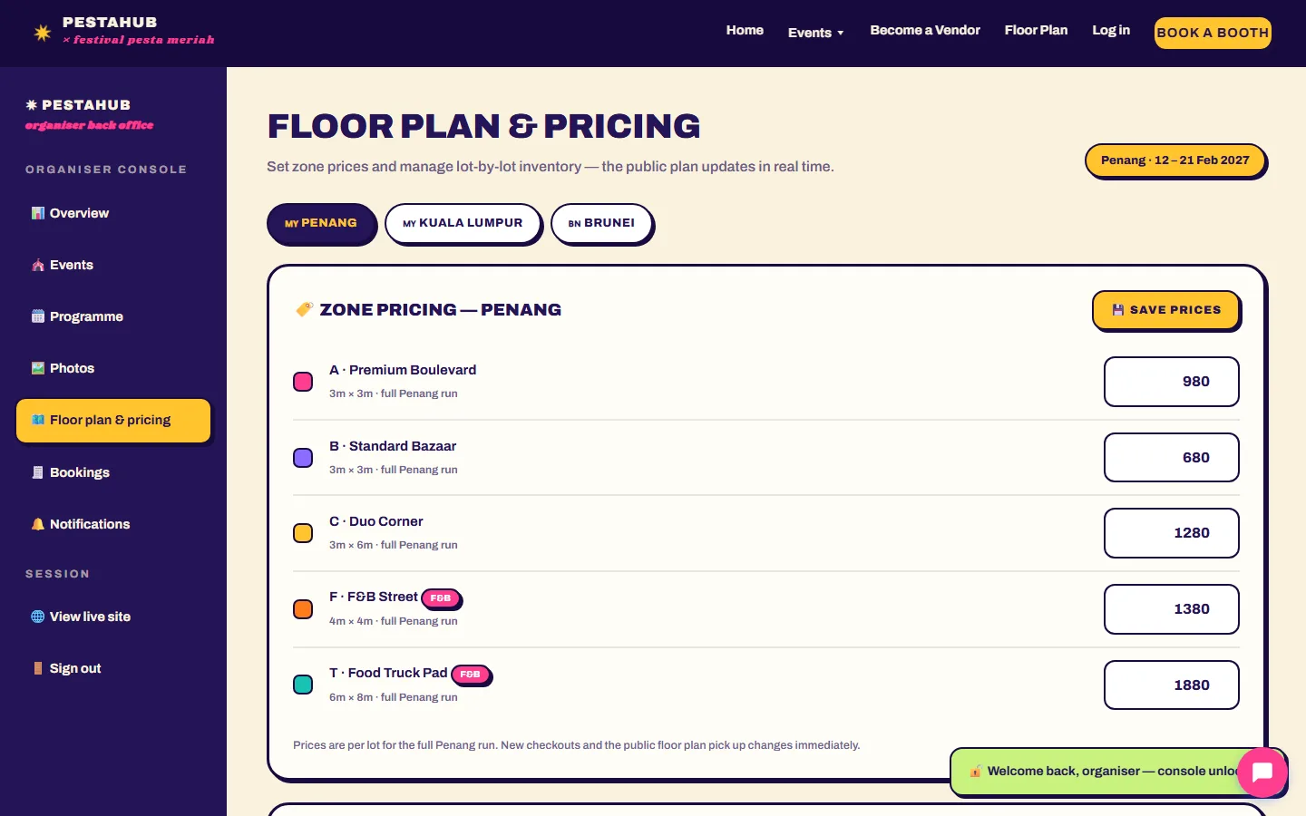Floor plan and pricing control