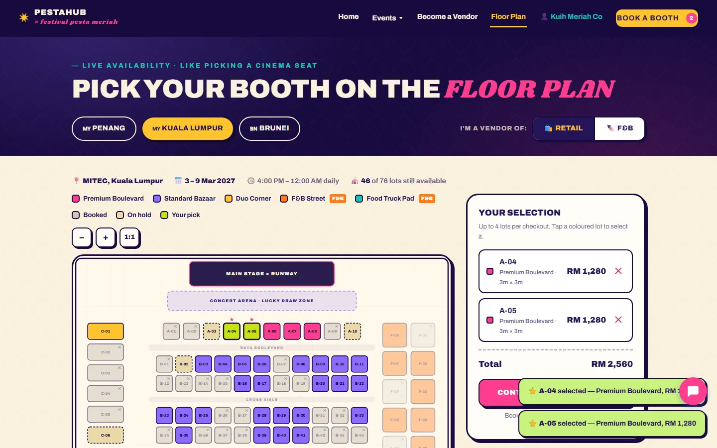 Cinema-seat floor plan booking
