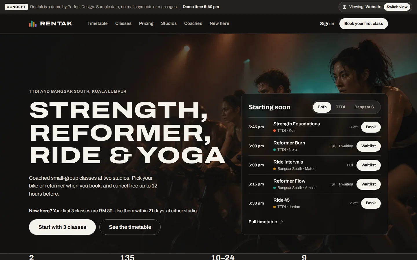 Rentak — Fitness studio booking and membership app