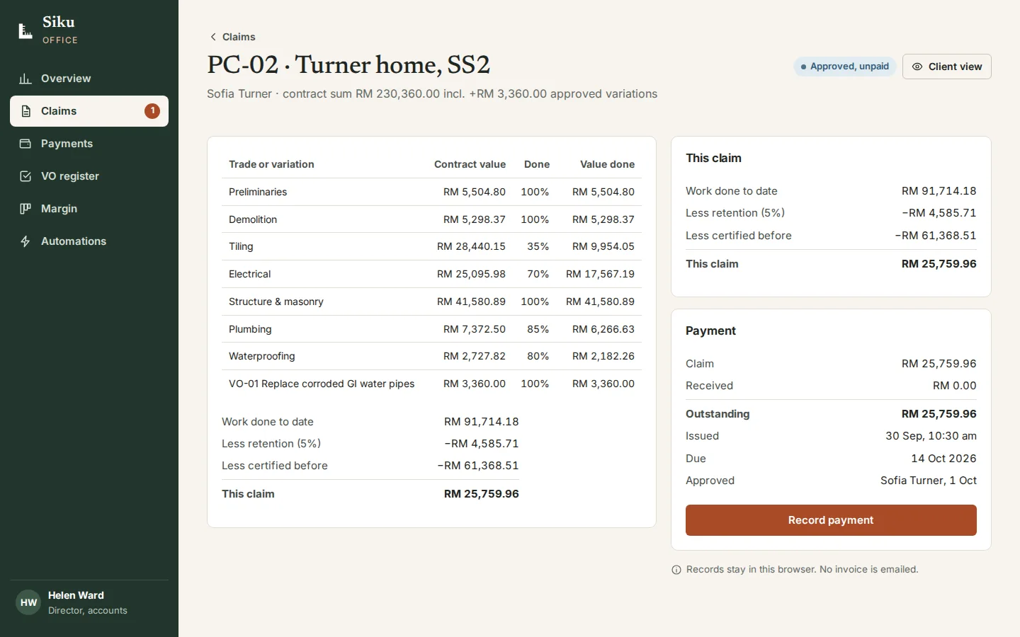 Claims and payments