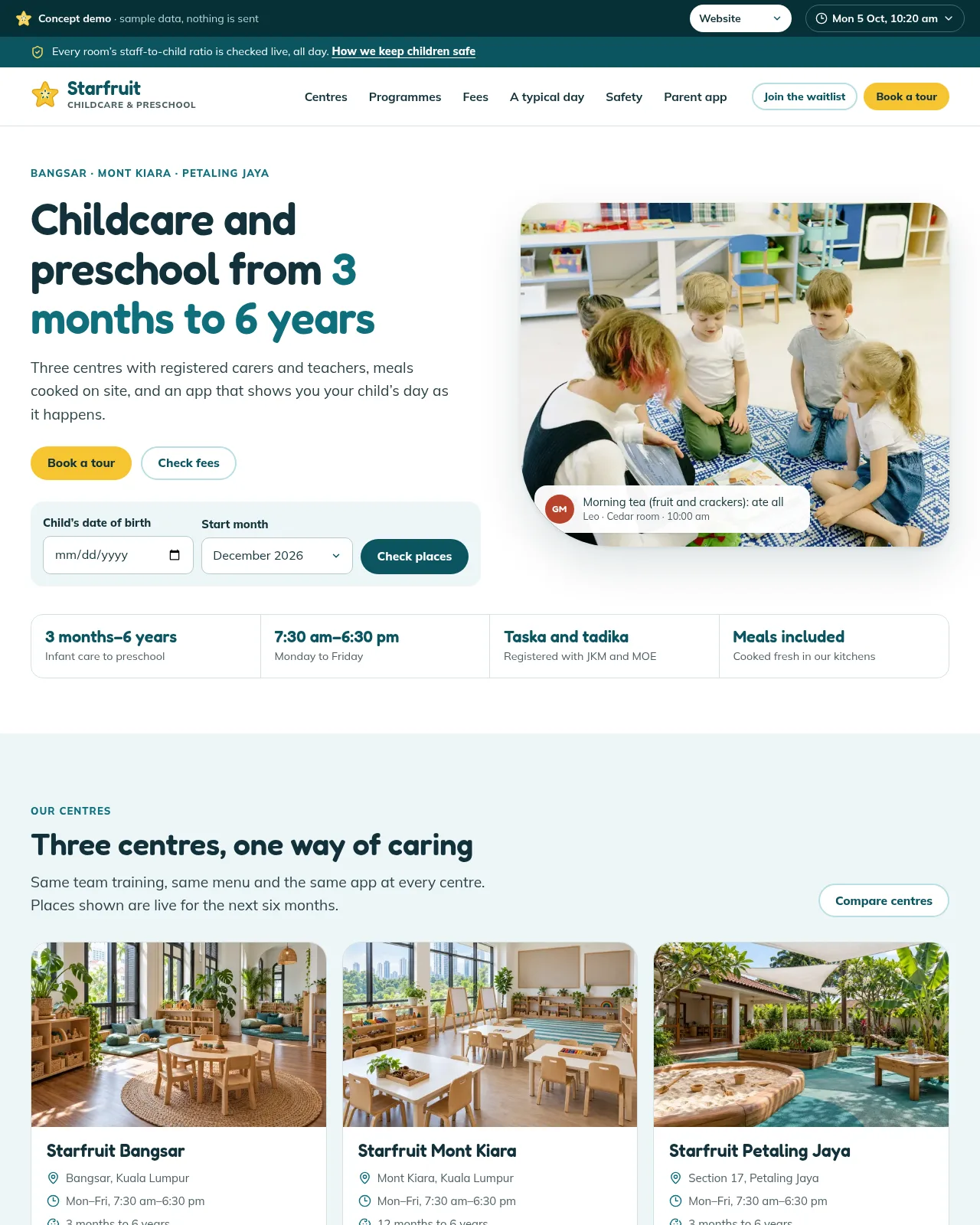 Starfruit Childcare — website screenshot