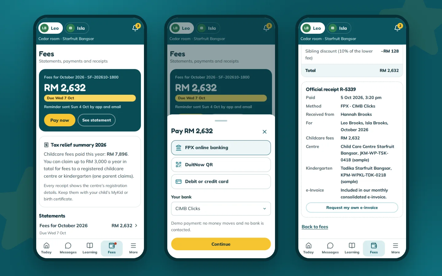 Fees and receipts