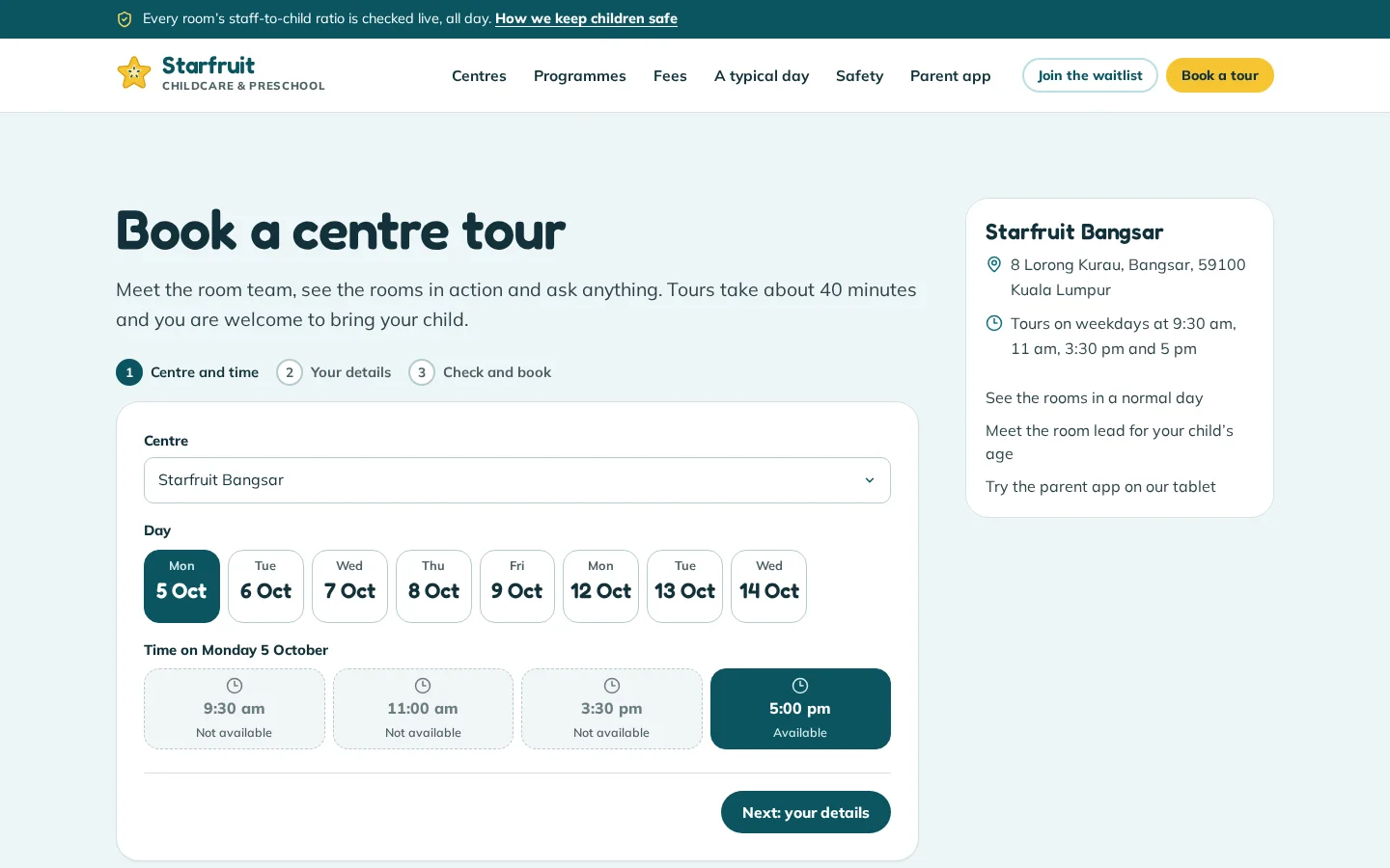 Centre tour booking