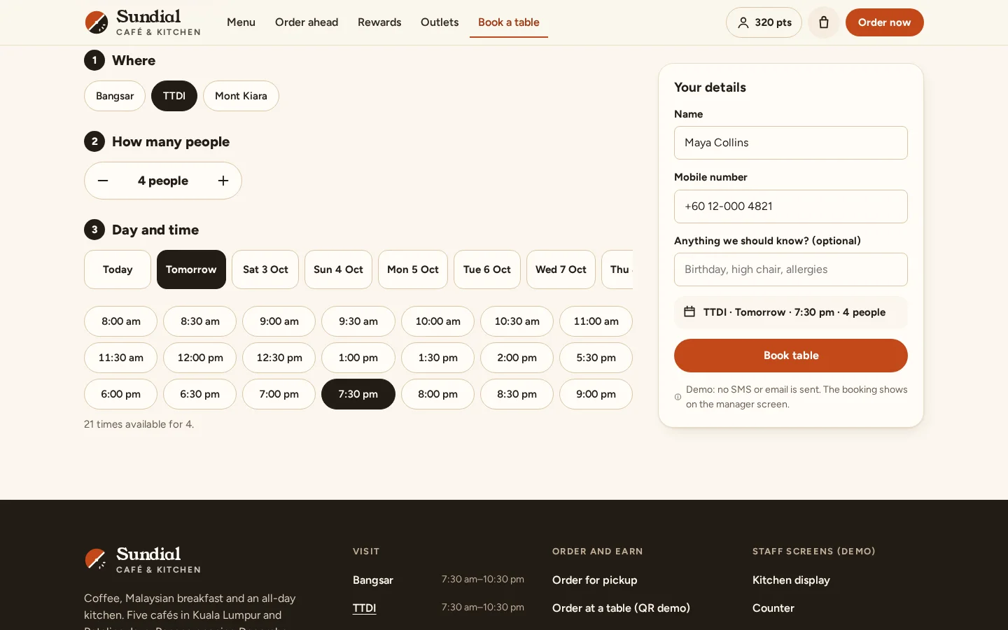 Table booking