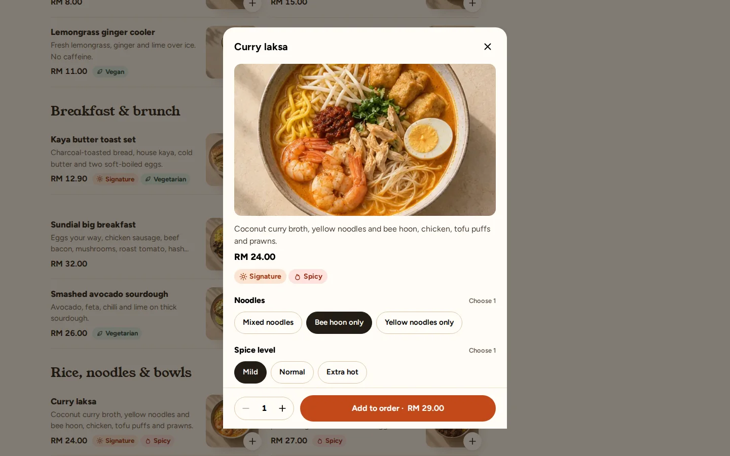 Order at the table