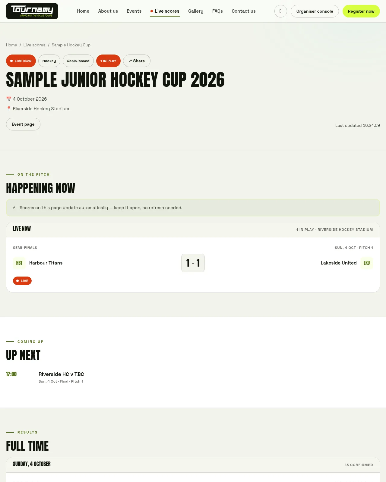 Tournamy — website screenshot