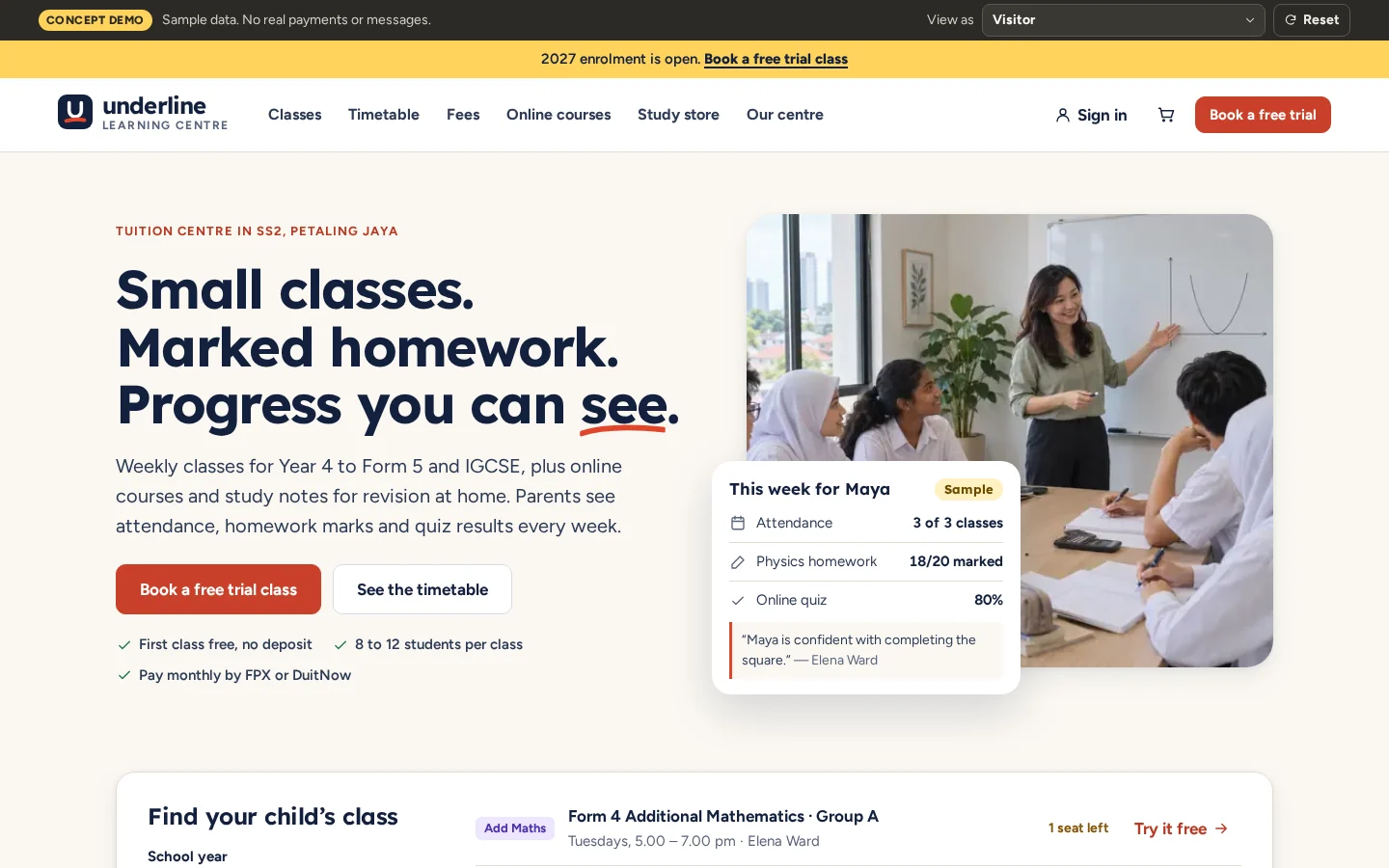 Underline — Tuition centre with online courses and a study store