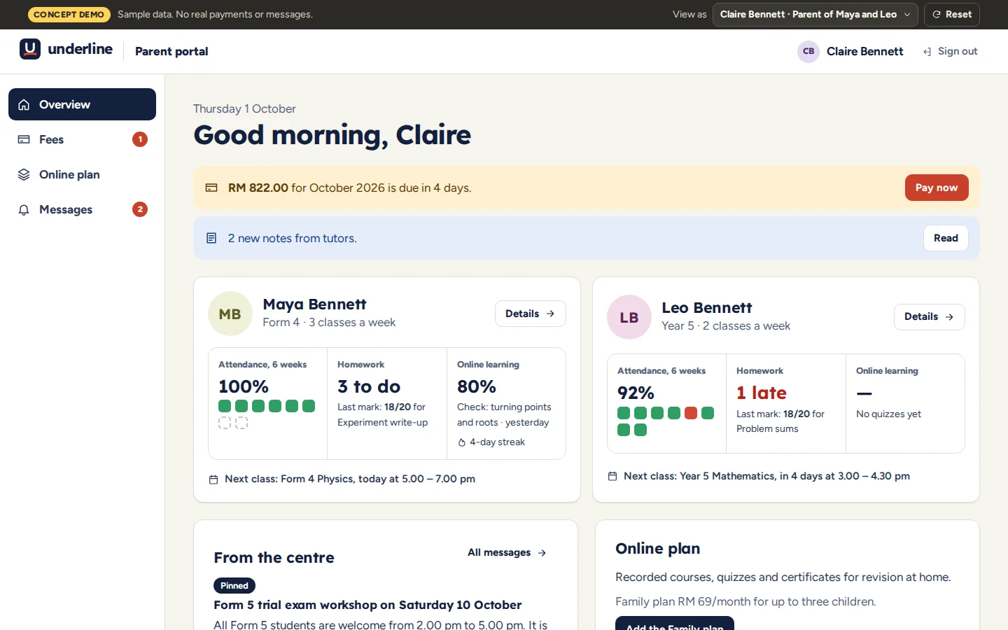 Parent portal