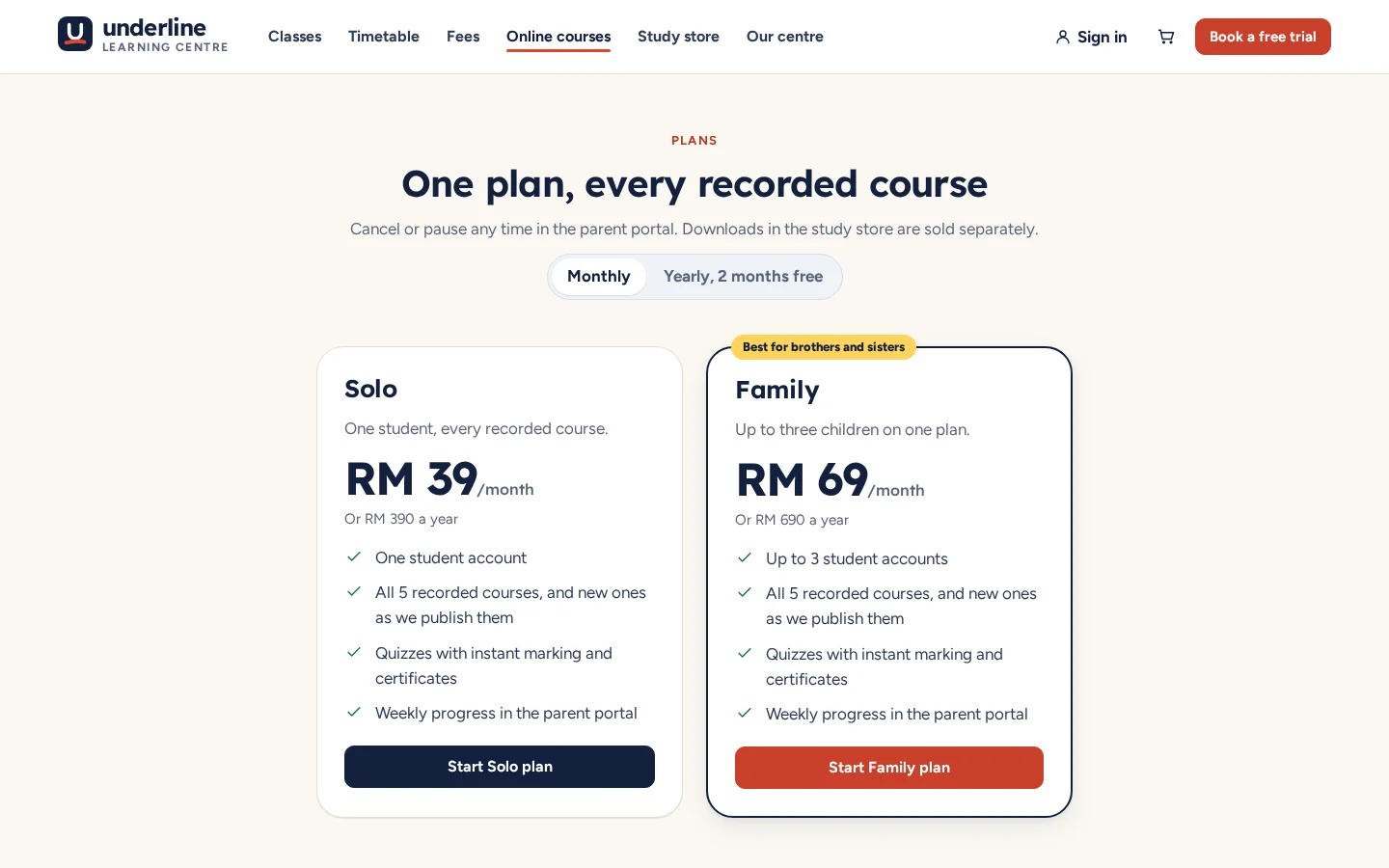 Monthly plans