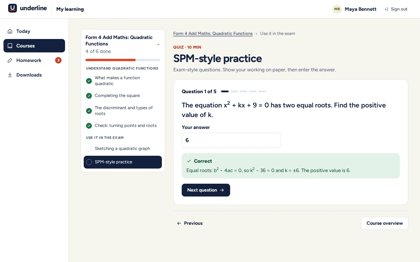 Quizzes with feedback