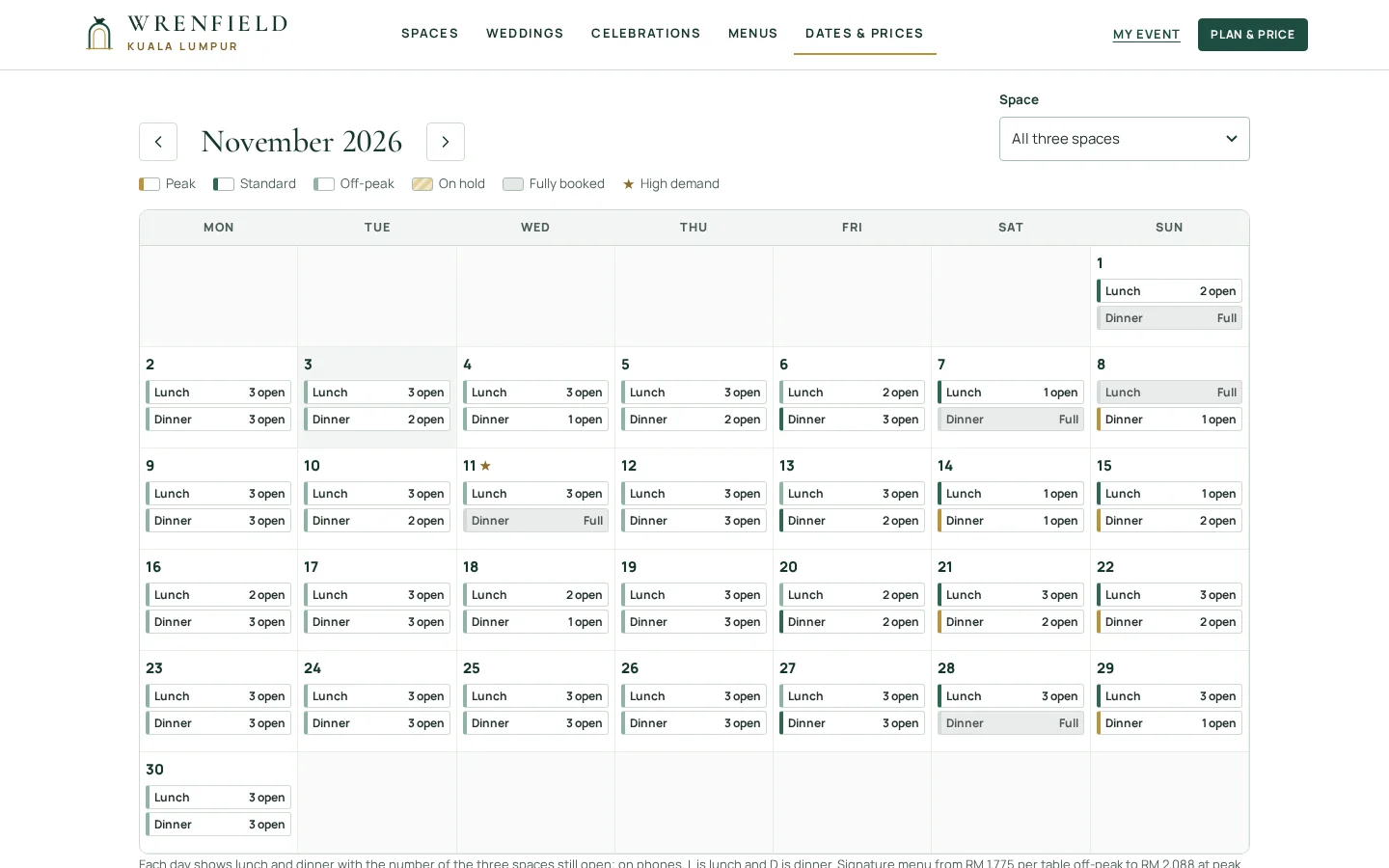 Dates and prices