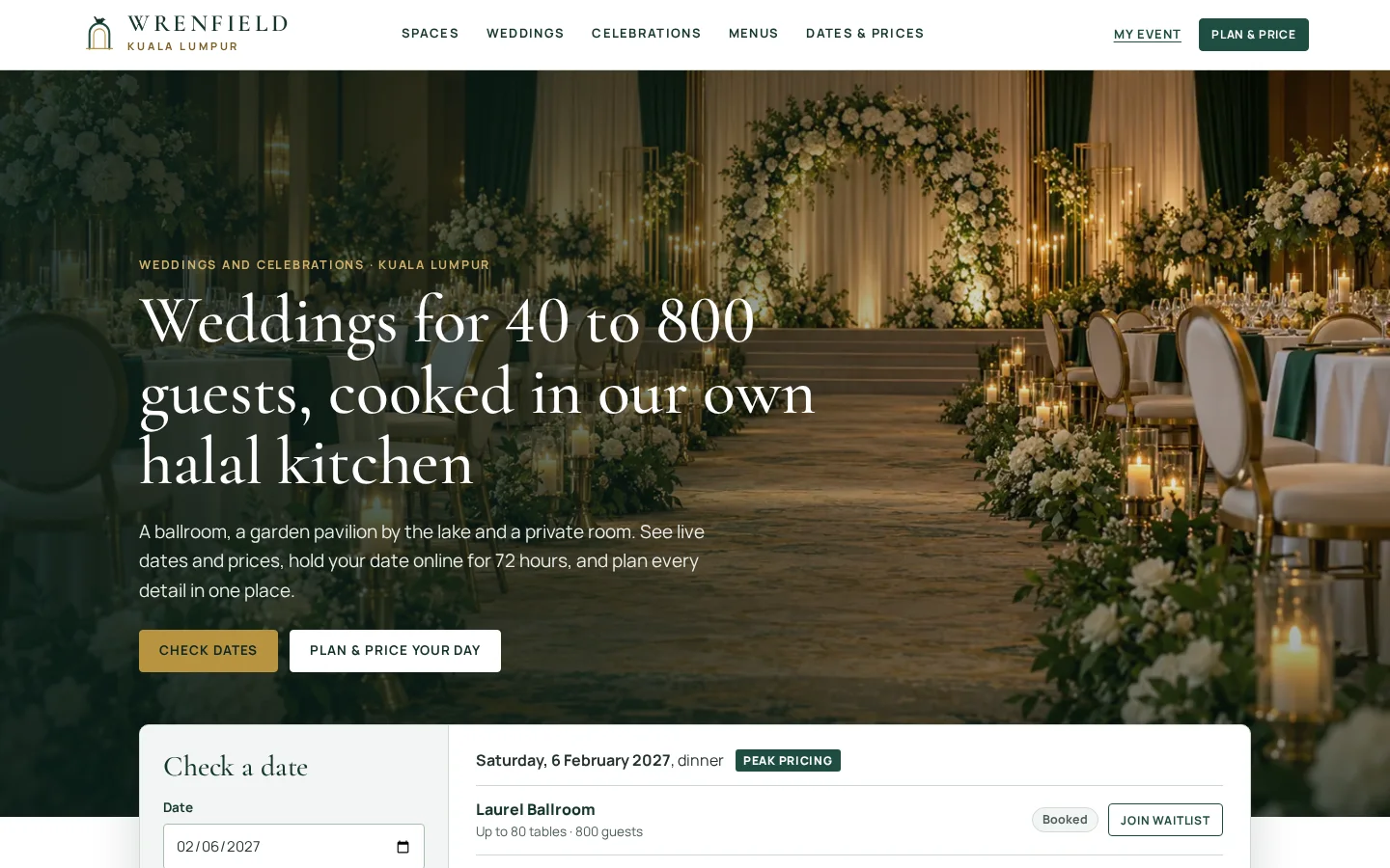 Wrenfield — Wedding and event venue booking system